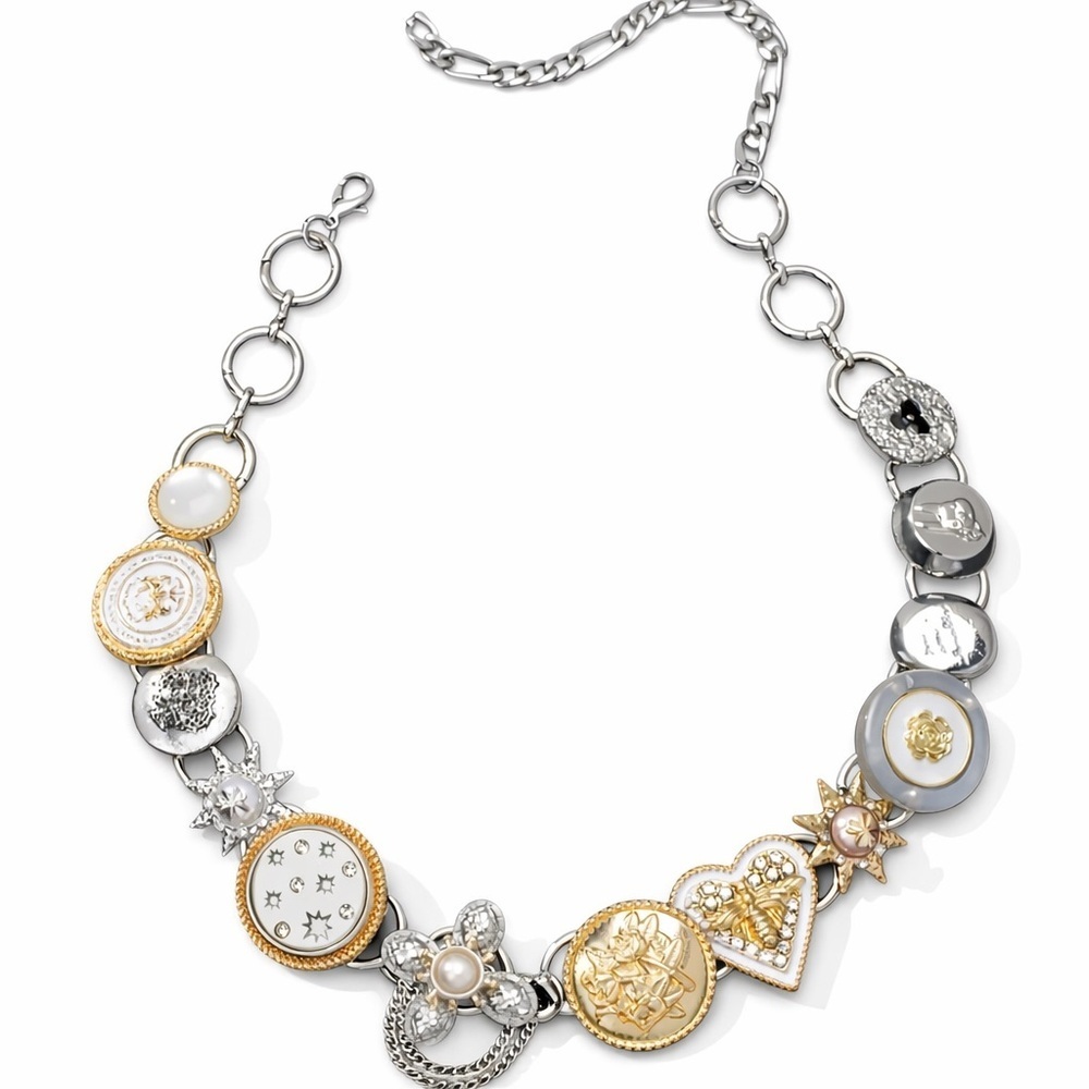 Free People Clover Heart Flower Charm Necklace Mother of Pearl & Crystal Accents